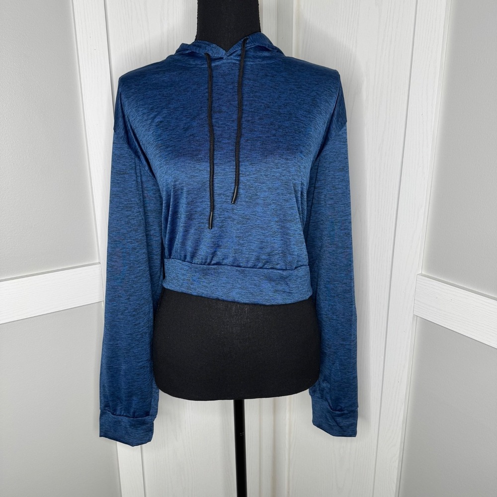 Real Essentials Navy Cropped Hoodie‎ Sweatshirt | Women's Plus 3X Stretch